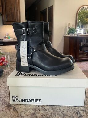 No Boundaries Black Moto Combat Boots with Buckle Detail